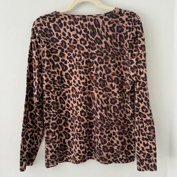 Lot of 2 The Talbots Tee Size L Long Sleeve Shirts Brown and Leopard Print - Picture 5 of 13